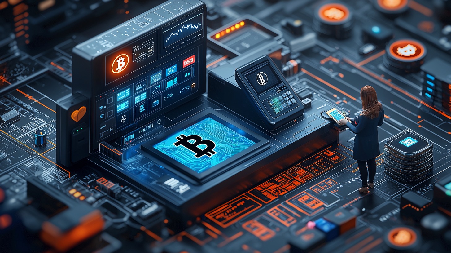 Store counter with crypto terminal